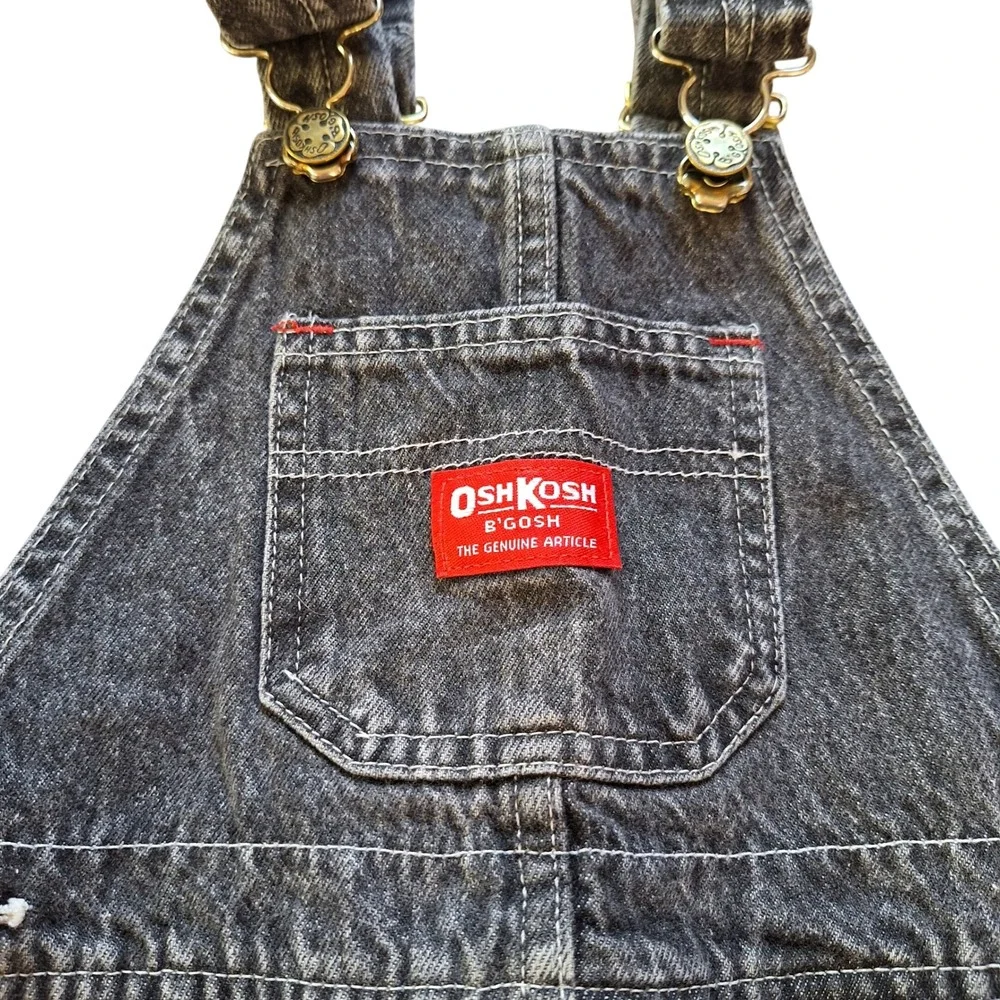 Osh Kosh Vintage Overalls Black Double Knee Denim Workwear USA 6